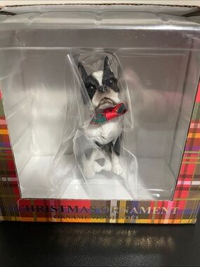 New In Box Sandicast Boston Terrier Christmas Ornament